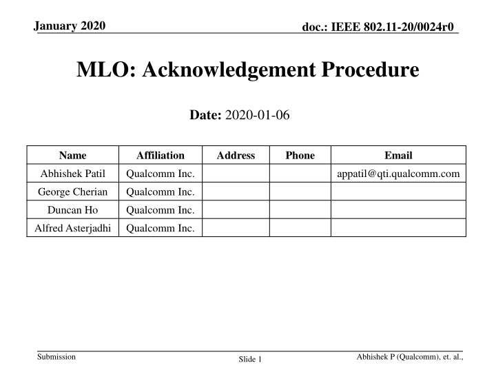 MLO: Acknowledgement Procedure