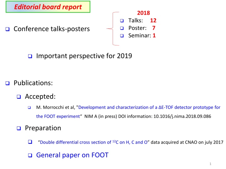 2018 Editorial Board Report Talks, Posters, Seminars, Conferences, and Publications Acceptance