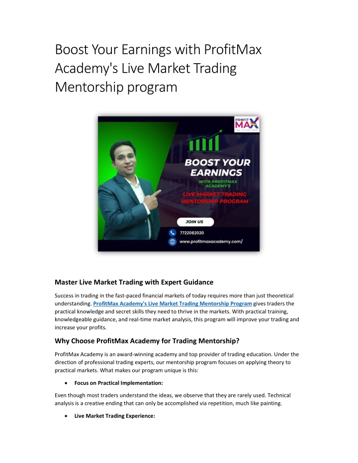 boost your earnings with profitmax academy s live n.w