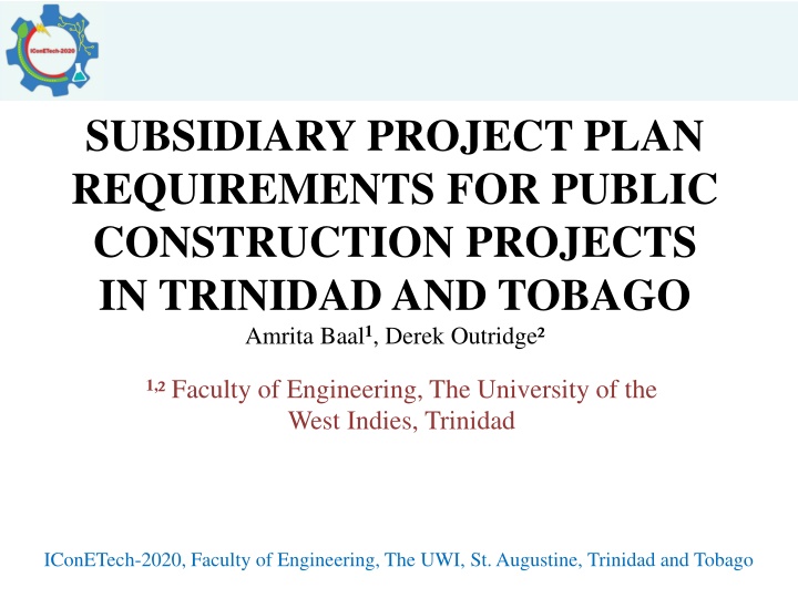 Subsidiary Project Plan Requirements for Public Construction Projects in Trinidad and Tobago