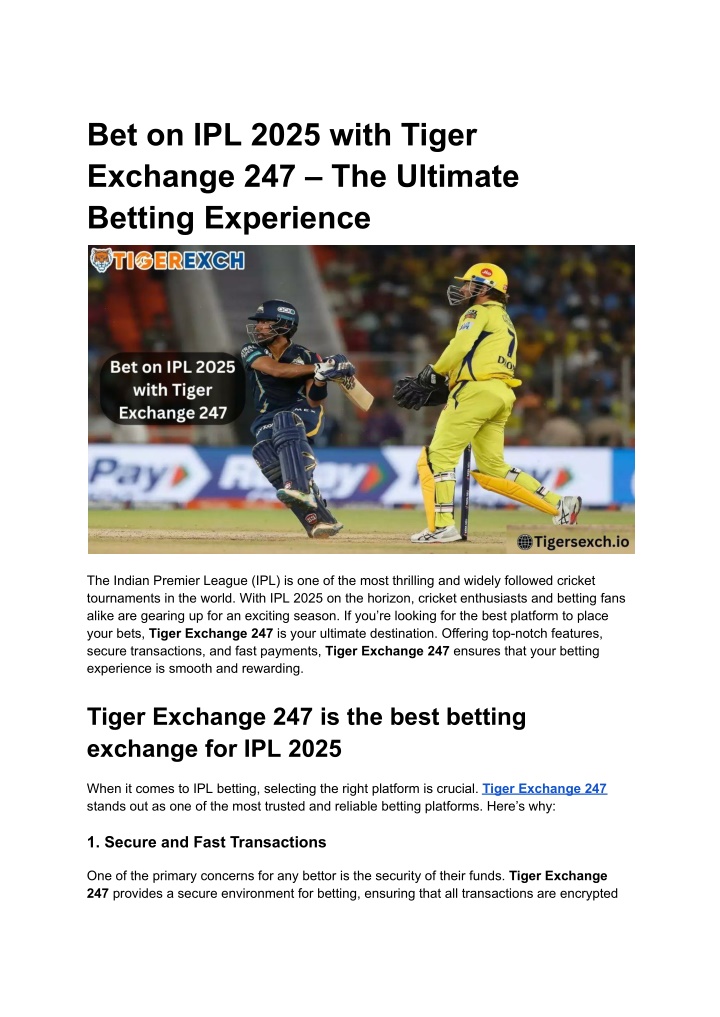 bet on ipl 2025 with tiger exchange n.w