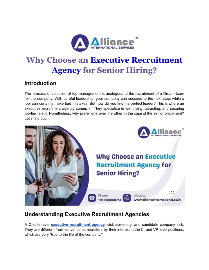why choose an executive recruitment agency n.w