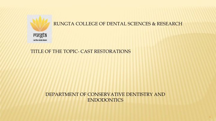 Tooth Preparation for Cast Restorations in Conservative Dentistry
