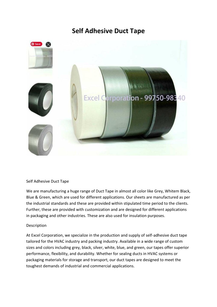 self adhesive duct tape n.w