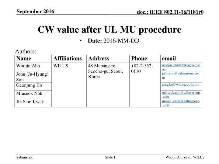 CW value after UL MU procedure