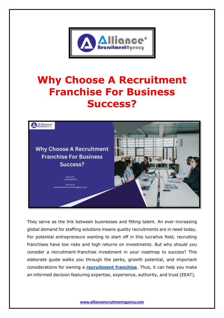 why choose a recruitment franchise for business n.w