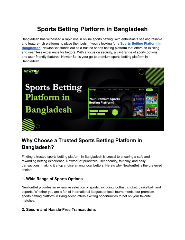 sports betting platform in bangladesh n.w