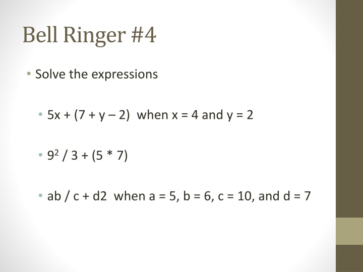 Solving Expressions with Given Values