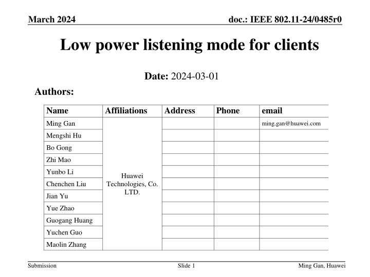 Low power listening mode for clients
