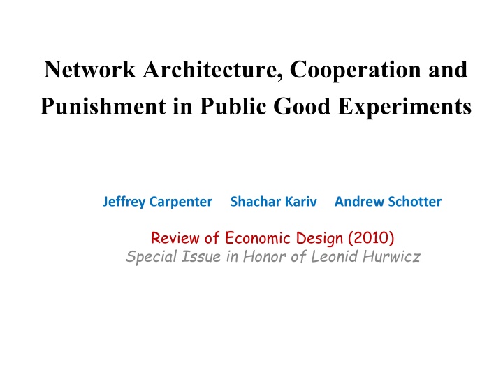 Network Architecture: Cooperation and Punishment in Public Good Experiments