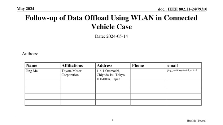 Follow-up of Data Offload Using WLAN in Connected  Vehicle Case