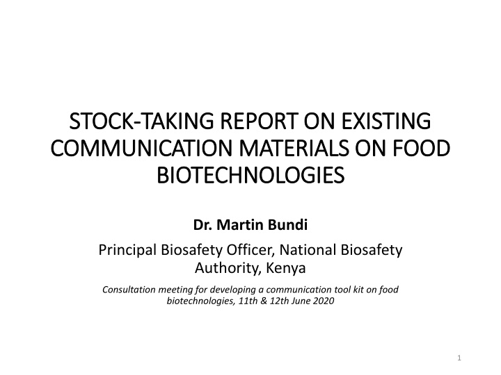 Stock-taking Report on Existing Communication Materials on Food Biotechnologies