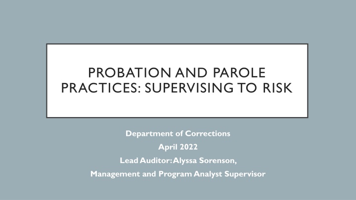 Supervising Offenders for Risk: Evaluation Report