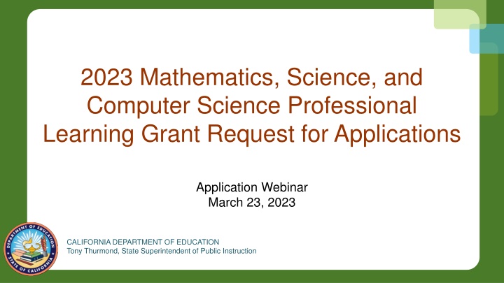 2023 Mathematics, Science, and  Computer Science Professional  Learning Grant Request for Applications