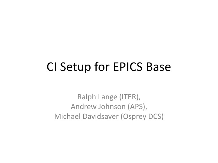 CI Setup for EPICS Base