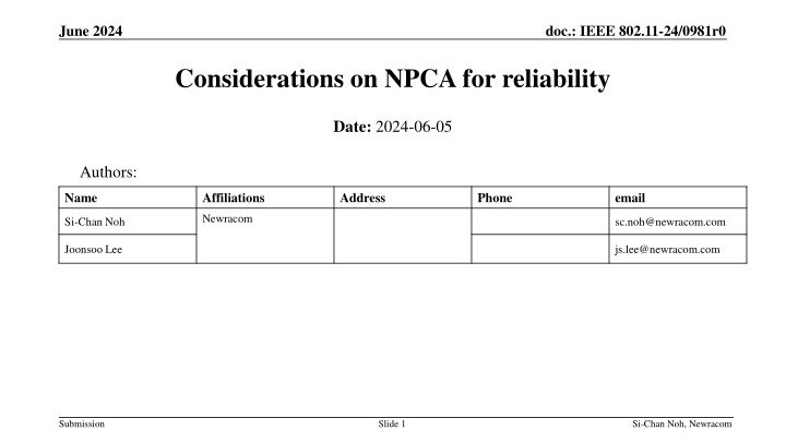 Considerations on NPCA for Reliability in IEEE 802.11-24