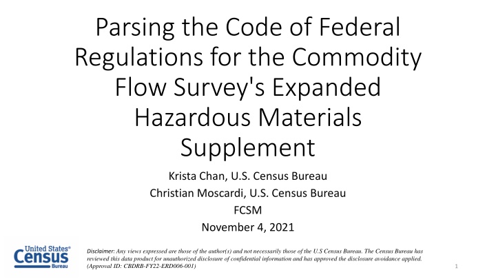 Parsing Code of Federal Regulations for Commodity Flow Survey's Hazardous Materials Supplement