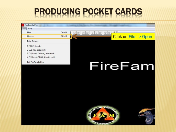 Producing Pocket Cards - Open Fire Database Selection
