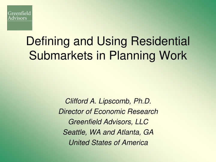Defining Residential Submarkets in Planning Work