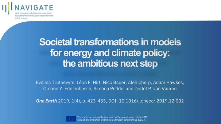 Societal Transformations in Energy and Climate Policy Models