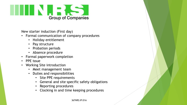 New Starter Induction and Company Procedures Overview