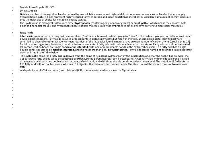 Lipid Metabolism and Fatty Acids Overview