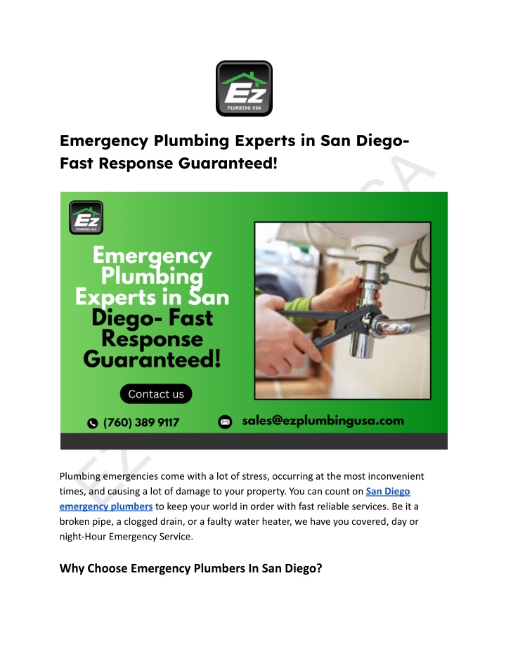 emergency plumbing experts in san diego fast n.w