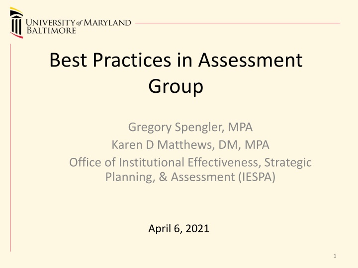 Best Practices in Assessment Group Agenda