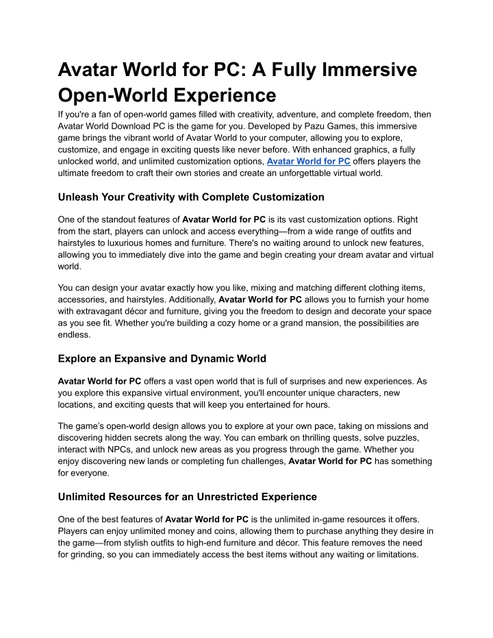 avatar world for pc a fully immersive open world n.w