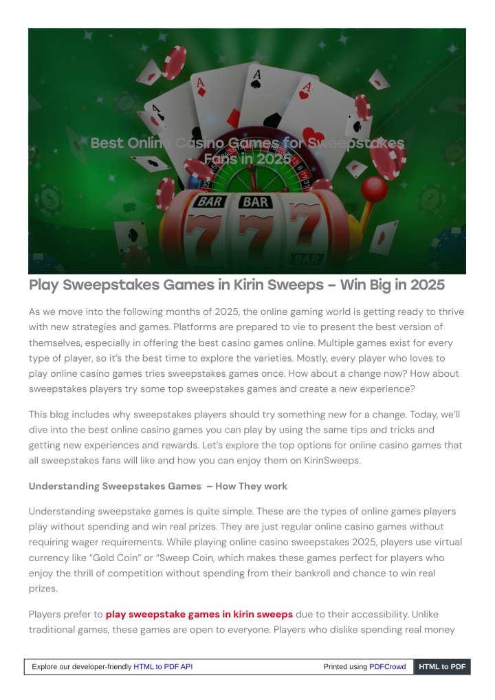 best online casino games for sweepstakes fans n.w
