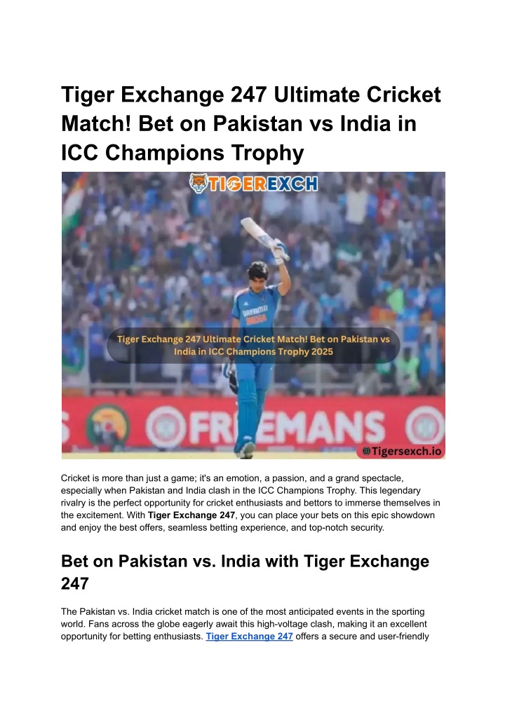 tiger exchange 247 ultimate cricket match n.w