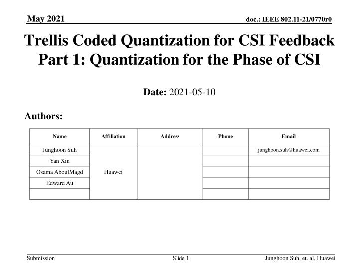 May 2021: Trellis Coded Quantization for CSI Feedback - Part 1