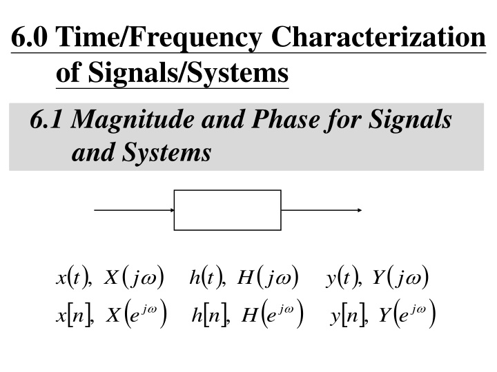 Time-Frequency Characterization of Signals and Systems
