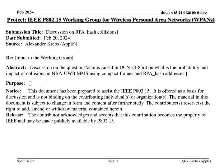 Discussion on RPA_hash collisions in NBA-UWB MMS