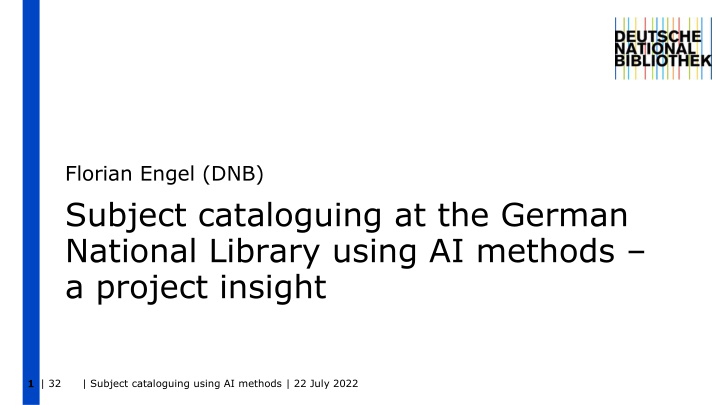Subject Cataloguing Using AI Methods at German National Library
