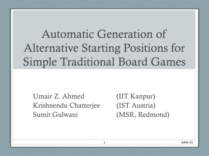 Automatic Generation of Alternative Starting Positions for Board Games