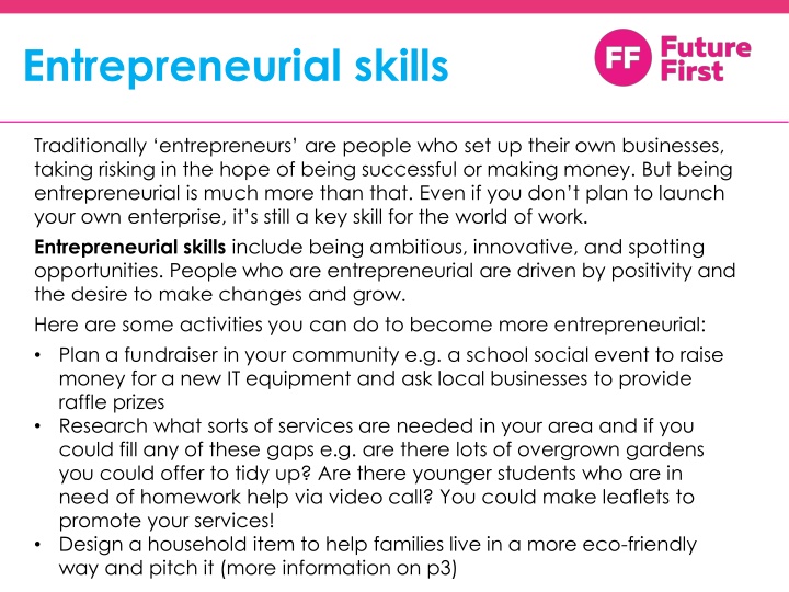 Entrepreneurial skills