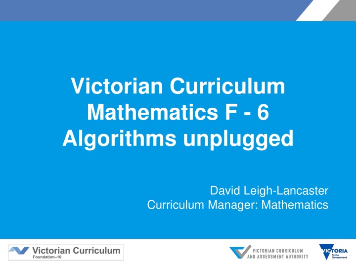 Victorian Curriculum Mathematics F-6 Algorithms Unplugged