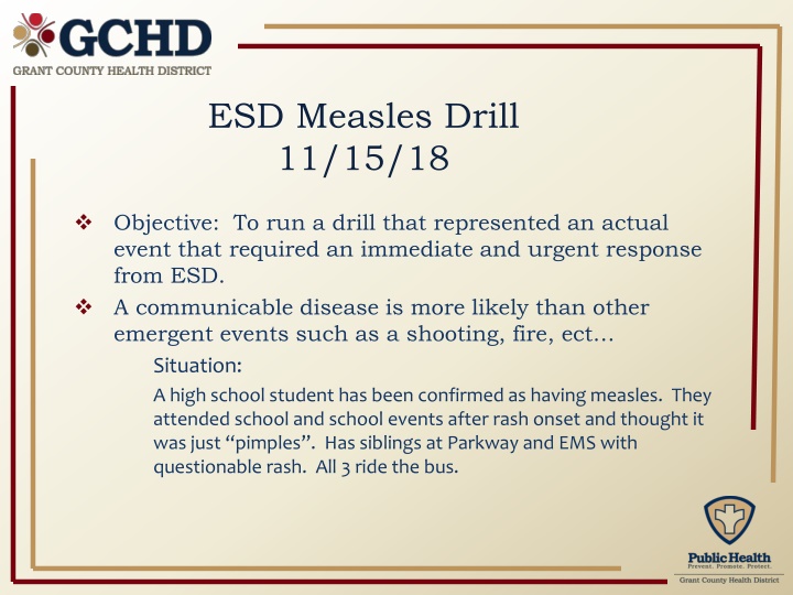 ESD Measles Drill - Immediate Response Plan
