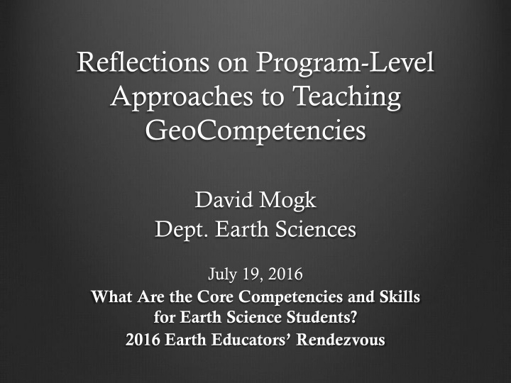 Core Competencies for Earth Science Students