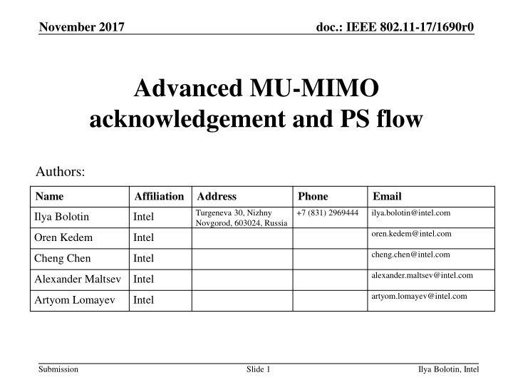 Legacy MU-MIMO Acknowledgement and Power Save Procedure