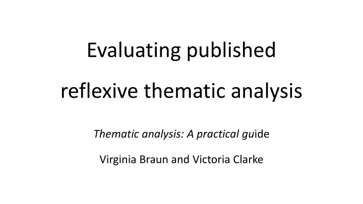 Evaluating Published Thematic Analysis