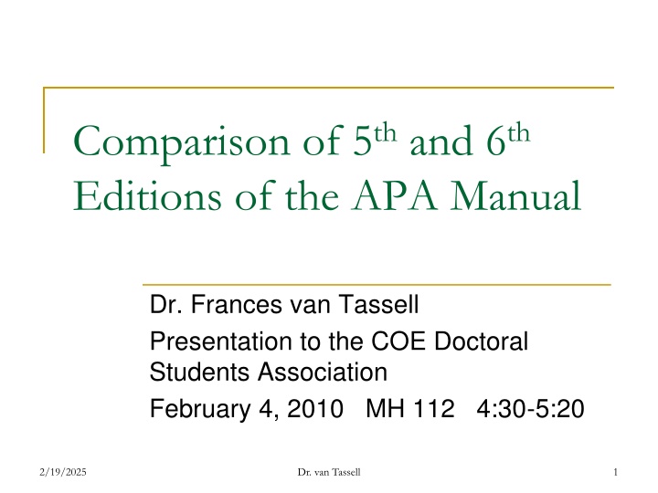 Comparison of 5th and 6th Editions of APA Manual Presentation