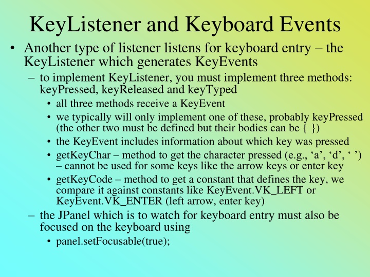 Implementing Keyboard Events for Object Movement