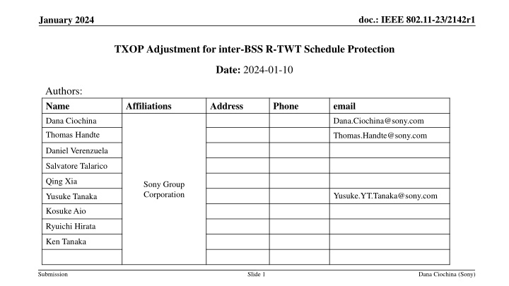 IEEE 802.11-23/2142r1 TXOP Adjustment for Inter-BSS R-TWT Schedule Protection