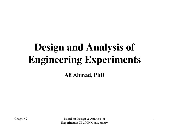 Basic Statistical Methods in Engineering Experiments