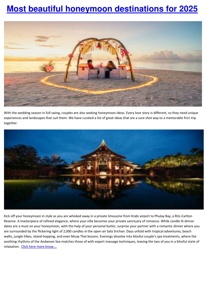 most beautiful honeymoon destinations for 2025 n.w