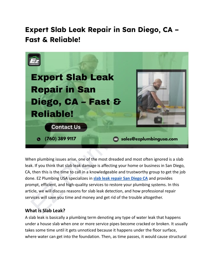 expert slab leak repair in san diego ca fast n.w