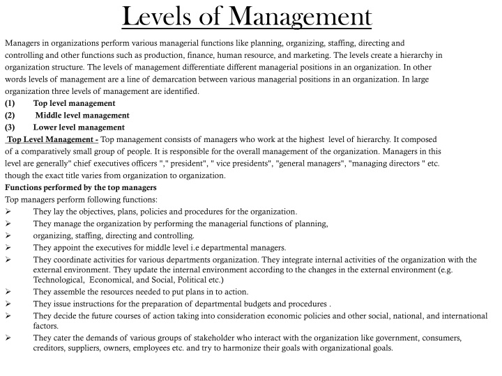 Levels of Management in Organizations