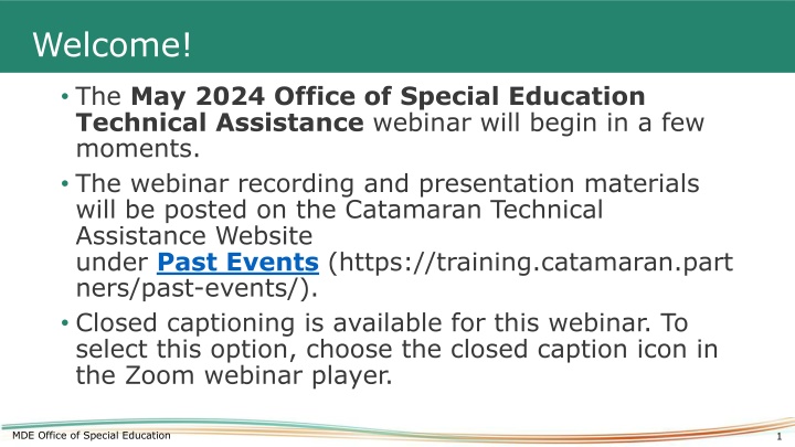 May 2024 Office of Special Education Technical Assistance Webinar